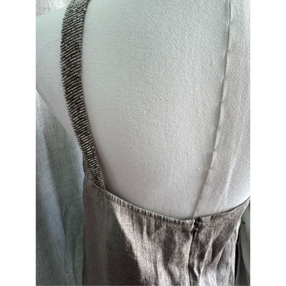 Vera Wang Lavender Label Silk Metallic Beaded Strap Taupe Blouse Top  Sz 6 Small - Picture 6 of 11